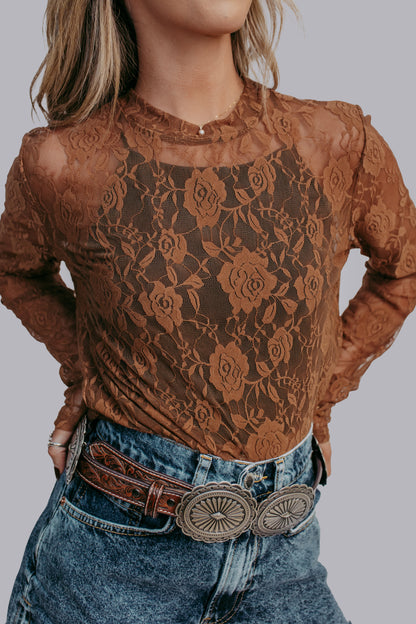 MK570 Roses Lace Top - Carmel