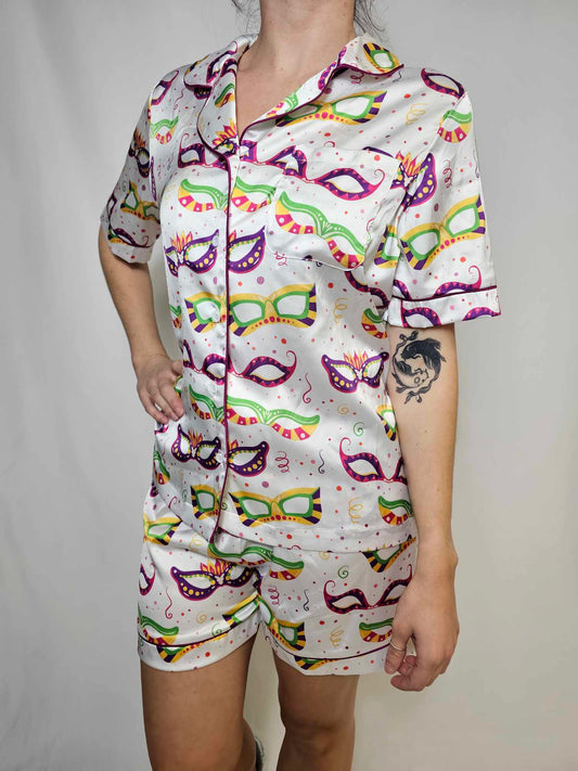 TZ40 Mardi Gras Satin Pajamas Shorts Set